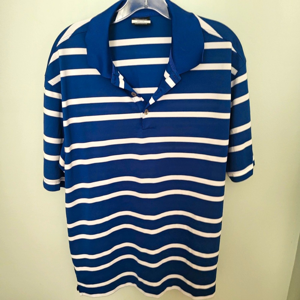 Nike Golf Dri-FIT Mens L Blue White Striped Short Sleeve Golf Polo Shirt